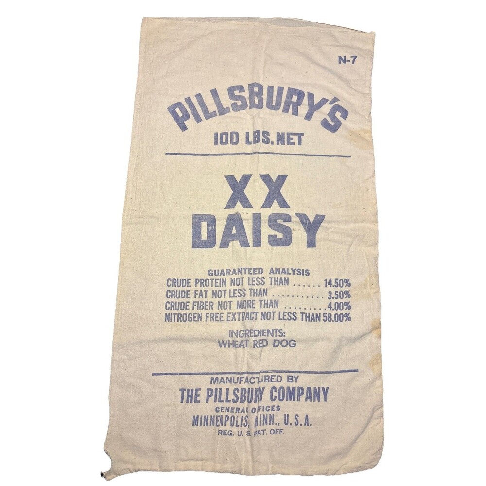 Vintage 100 lb. PILLSBURY XX DAISY Flour Sack Minneapolis Minnesota Cotton N-7